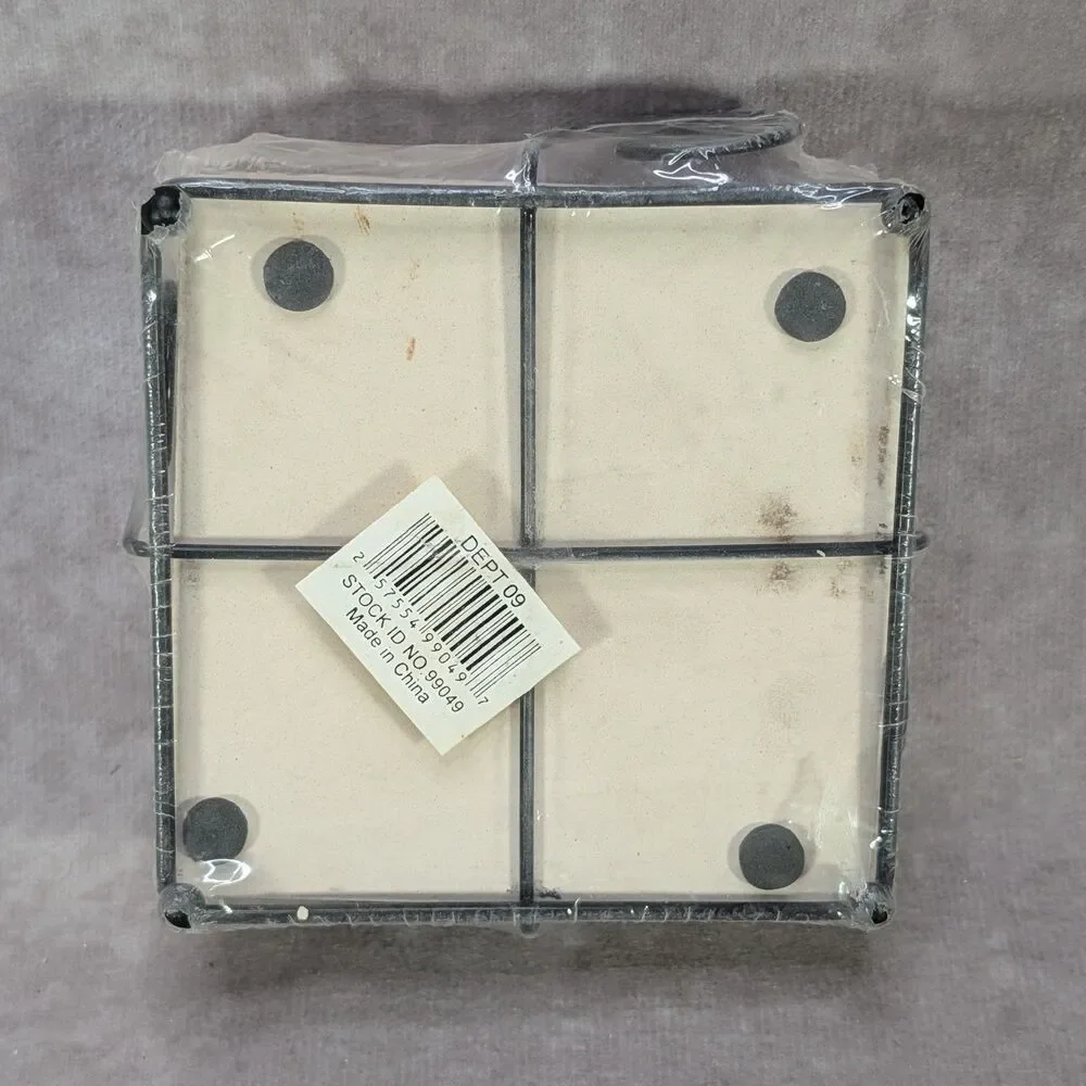 Italian Fat Chef Ceramic Stone Drink Coasters Set of 4 Metal Caddy Holder Sealed